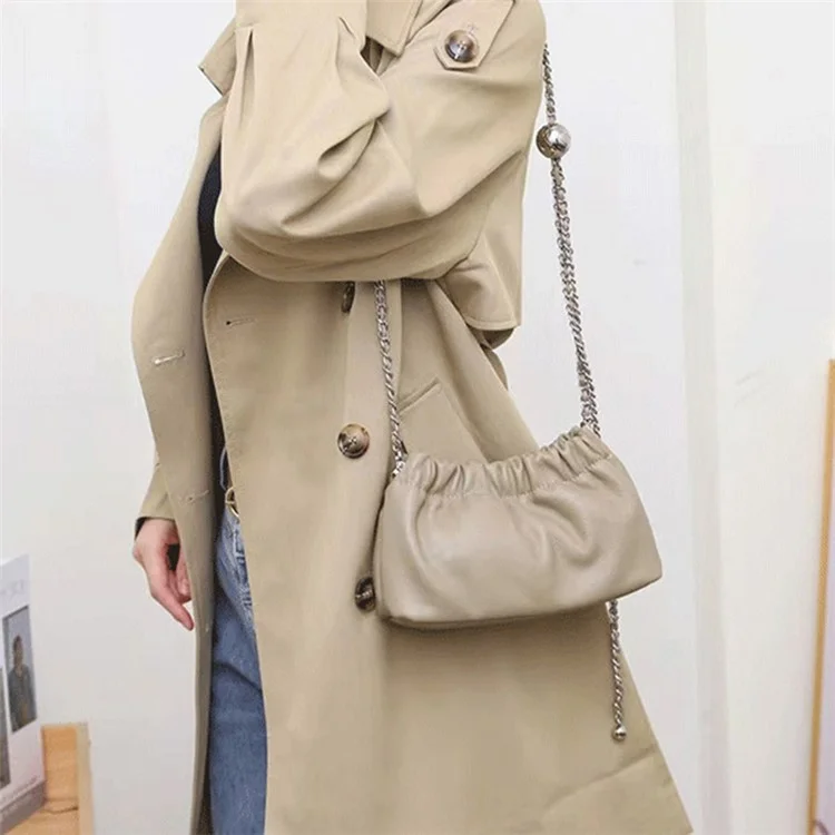 Sac à bandoulière en cuir de vache de qualité supérieure pour femmes - Sac à épaule froissé pour fille - Noir