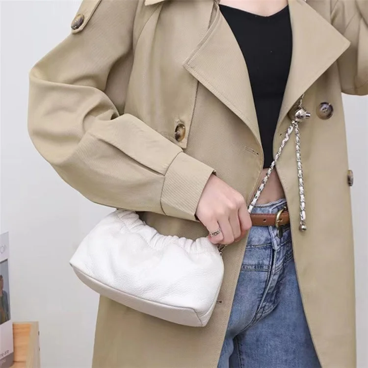 Sac à bandoulière en cuir de vache de qualité supérieure pour femmes - Sac à épaule froissé pour fille - Noir
