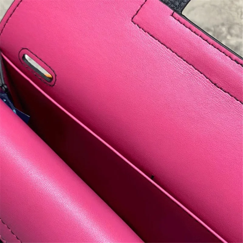 Top Layer Cowhide Leather Crossbody Bag Women Shoulder Bag Color Matching Underarm Bag - Black / Rose