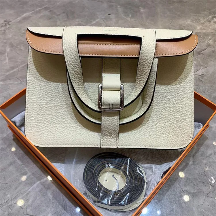 Sac à bandoulière en cuir de vache de première qualité pour femmes - Beige / Marron