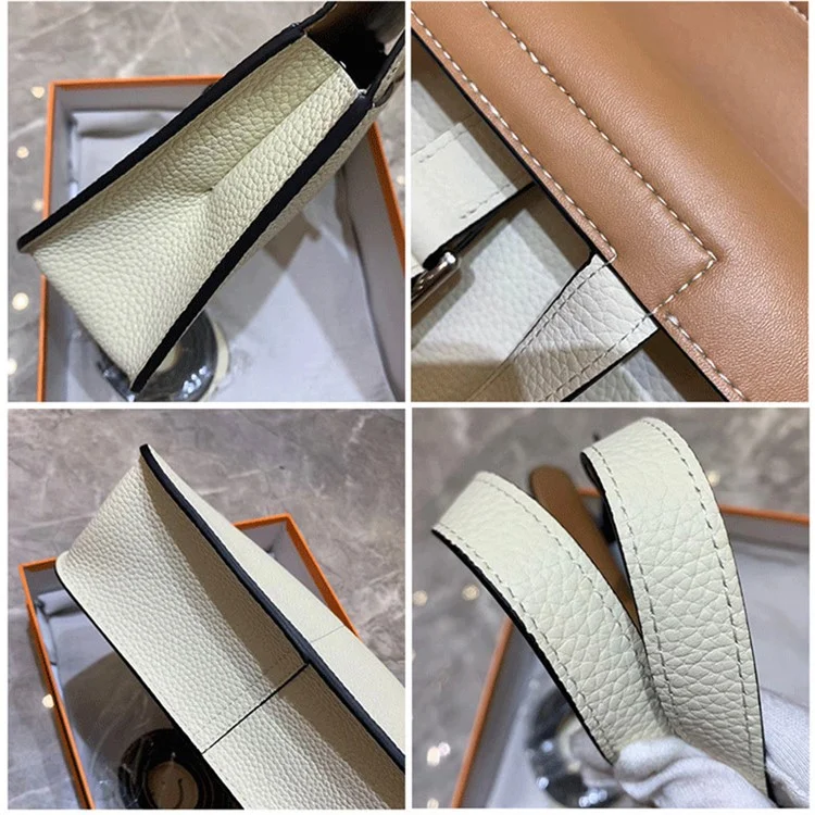 Sac à bandoulière en cuir de vache de première qualité pour femmes - Beige / Marron