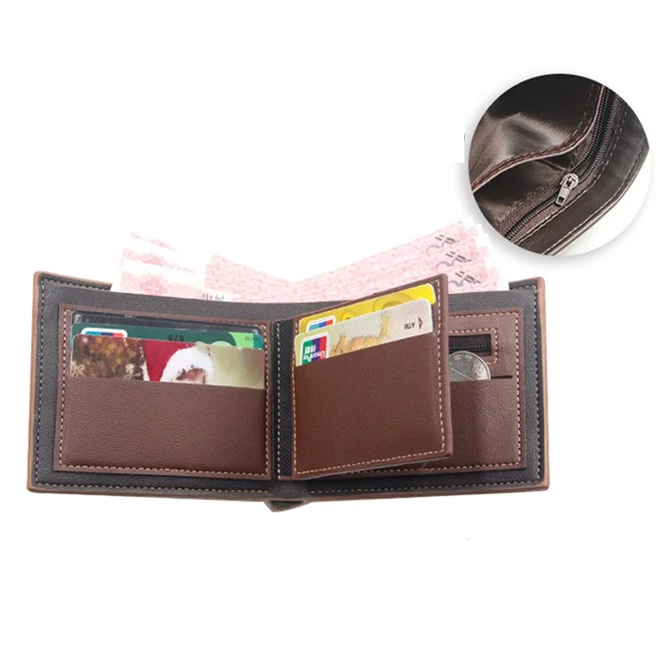 MENBENSE D3301-4 Portafoglio da Uomo in Pelle PU, Porta Carte di Credito, Portamonete - Marrone Scuro