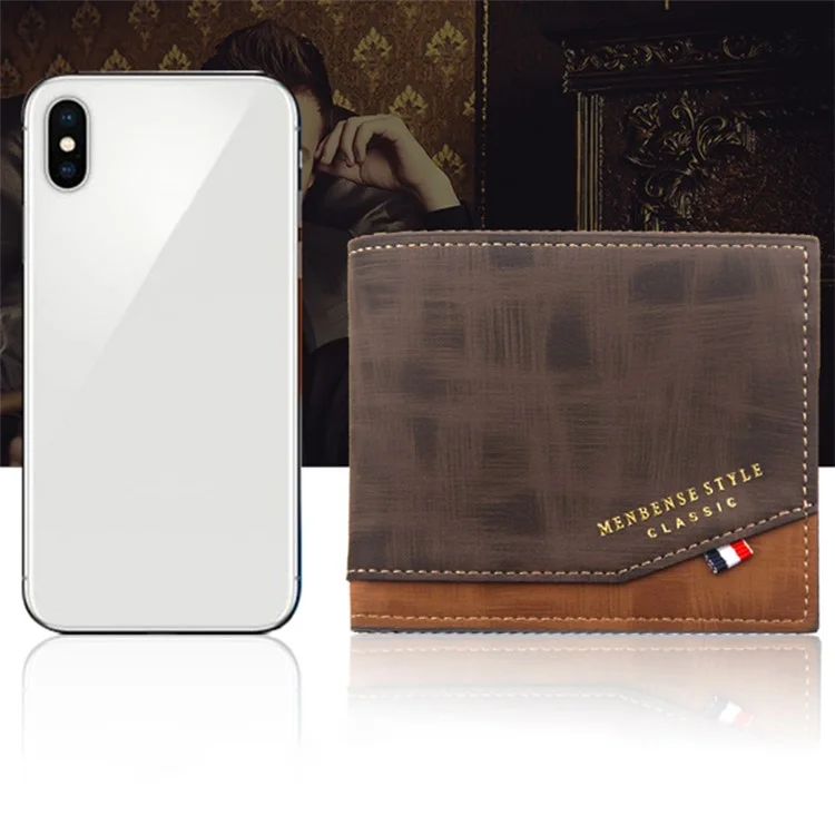 MENBENSE D3301-4 Portafoglio da Uomo in Pelle PU, Porta Carte di Credito, Portamonete - Marrone Scuro