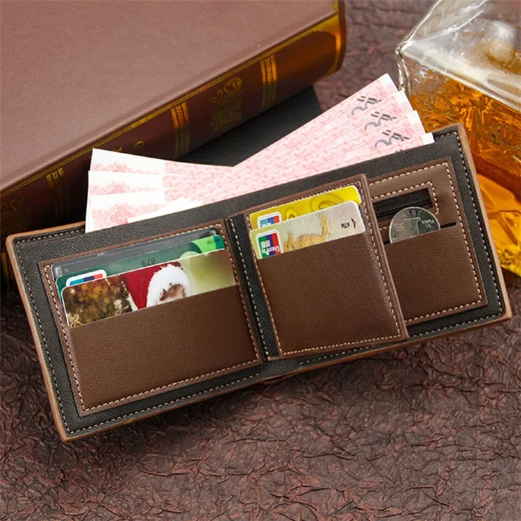 MENBENSE D3301-4 Portafoglio da Uomo in Pelle PU, Porta Carte di Credito, Portamonete - Marrone Scuro