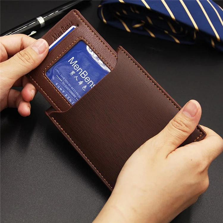MENBENSE 119B-189 Cartera de Tarjetas para Hombres Billetera de Cuero PU Monedero de Almacenamiento - Marrón Claro