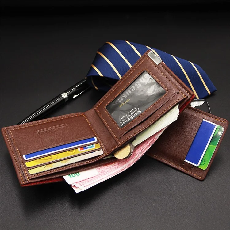 MENBENSE 119B-189 Cartera de Tarjetas para Hombres Billetera de Cuero PU Monedero de Almacenamiento - Marrón Claro