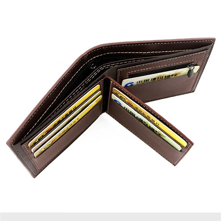 MENBENSE D3301-19 Portefeuille en cuir PU pour hommes Plusieurs emplacements pour cartes Poche de rangement Mini sac à main - Noir