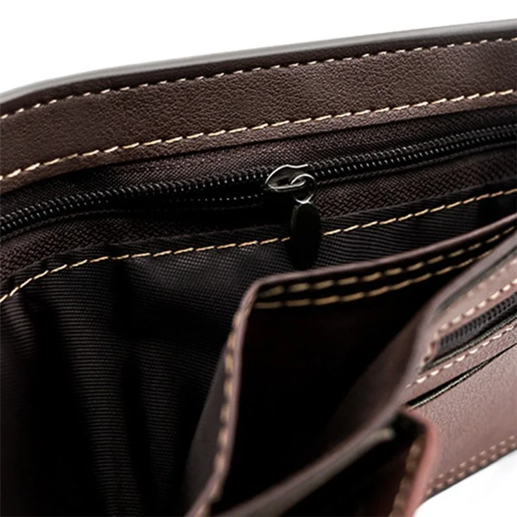 MENBENSE D3301-19 Portefeuille en cuir PU pour hommes Plusieurs emplacements pour cartes Poche de rangement Mini sac à main - Noir