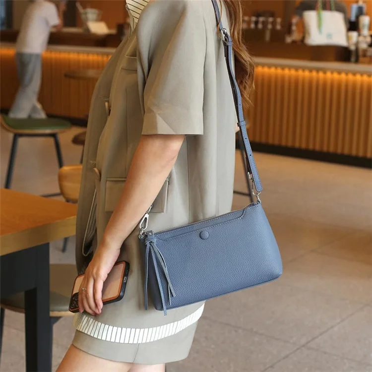 5016 Top-Layer Cowhide Leather Crossbody Bag Women's Daypack Shoulder Bag - Blue