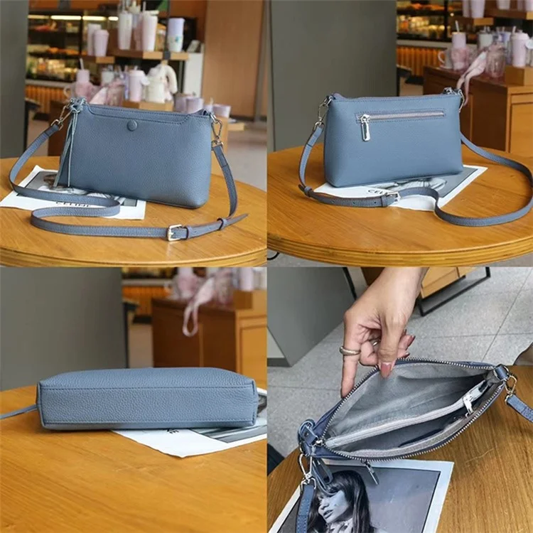 5016 Top-Layer Cowhide Leather Crossbody Bag Women's Daypack Shoulder Bag - Blue