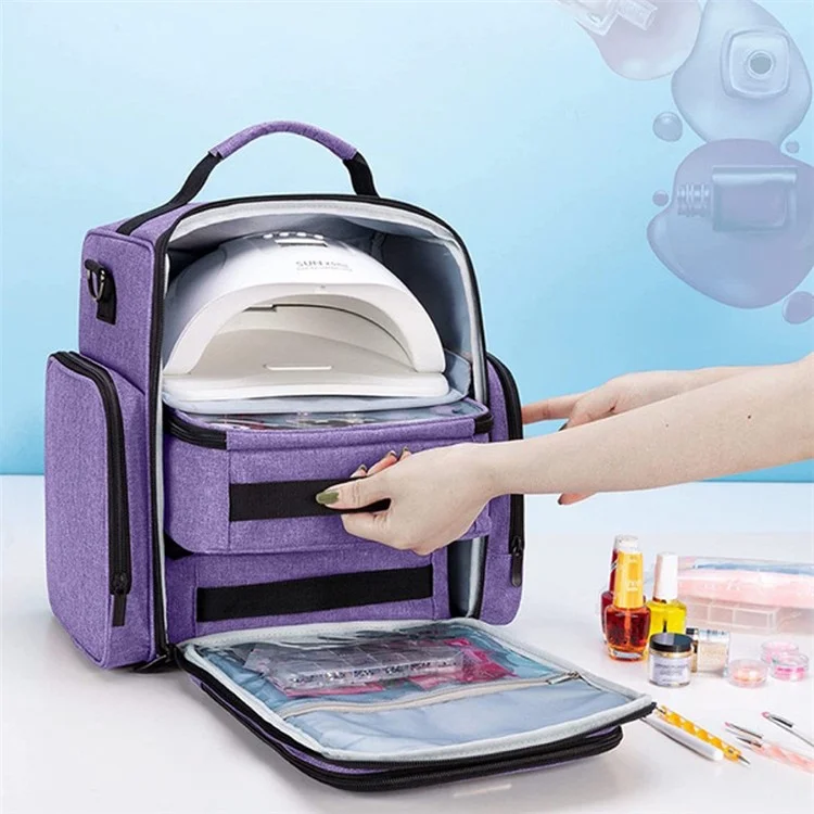 Organisateur de vernis à ongles à double couche avec 2 pochettes amovibles et compartiments de rangement pour les outils