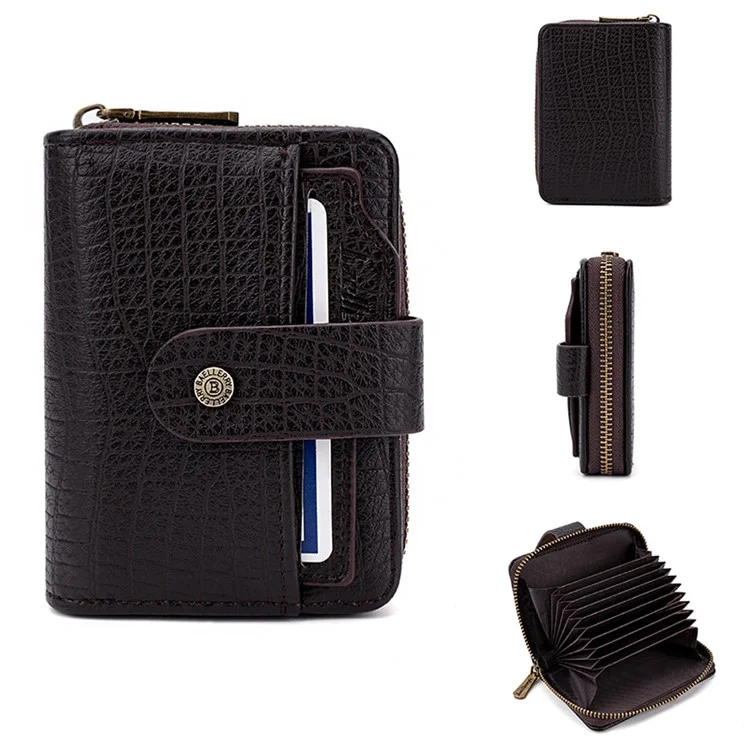 BAELLERRY K9222 Textured Wallet PU Leather Men's Card Holder Pouch Coin Storage Bag - Coffee
