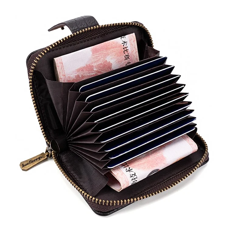 BAELLERRY K9222 Textured Wallet PU Leather Men's Card Holder Pouch Coin Storage Bag - Coffee
