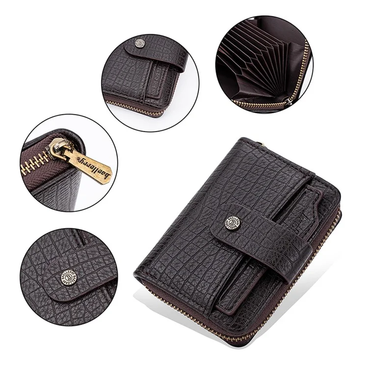 BAELLERRY K9222 Textured Wallet PU Leather Men's Card Holder Pouch Coin Storage Bag - Coffee