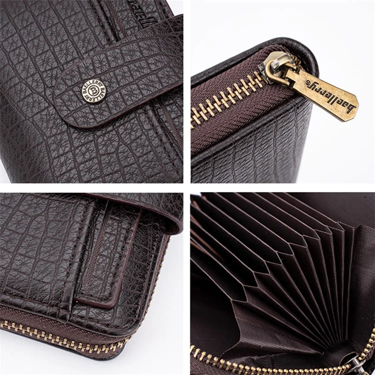 BAELLERRY K9222 Textured Wallet PU Leather Men's Card Holder Pouch Coin Storage Bag - Coffee