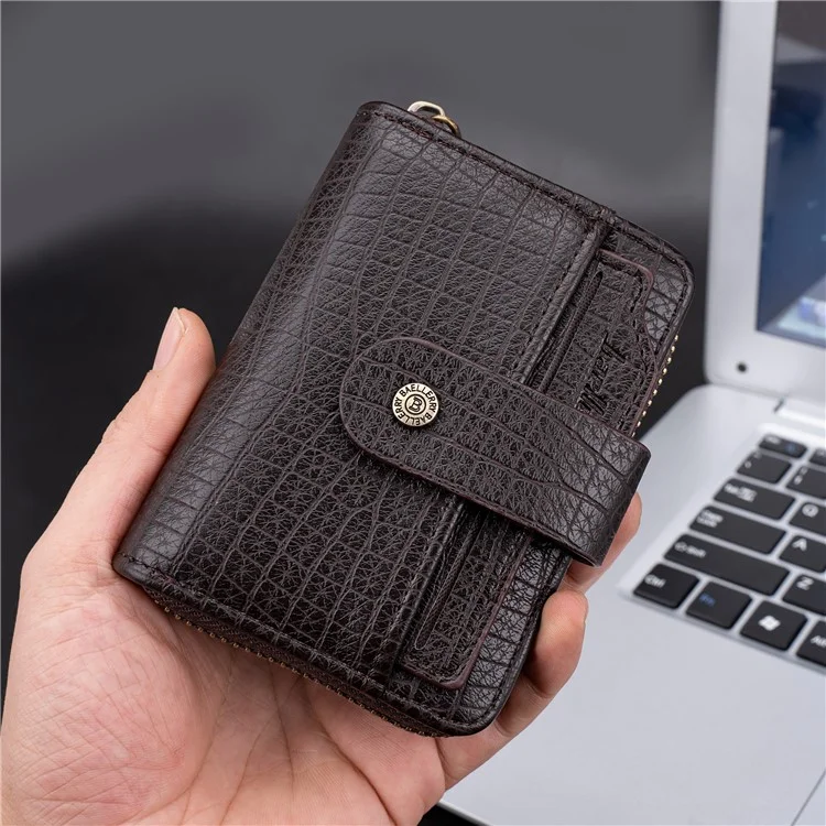 BAELLERRY K9222 Textured Wallet PU Leather Men's Card Holder Pouch Coin Storage Bag - Coffee