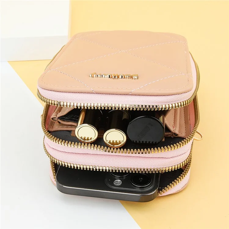 BAELLERRY N0111 Zipper Design PU Leather Crossbody Bag Phone Pouch Shoulder Bag for Travel, Daily Use - Pink