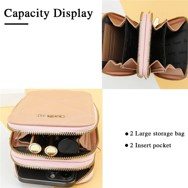 BAELLERRY N0111 Zipper Design PU Leather Crossbody Bag Phone Pouch Shoulder Bag for Travel, Daily Use - Pink