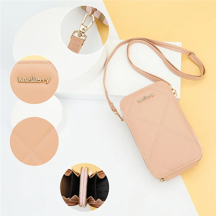 BAELLERRY N0111 Zipper Design PU Leather Crossbody Bag Phone Pouch Shoulder Bag for Travel, Daily Use - Pink