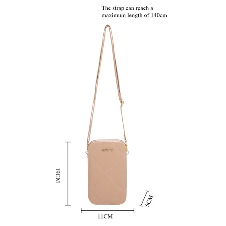 BAELLERRY N0111 Zipper Design PU Leather Crossbody Bag Phone Pouch Shoulder Bag for Travel, Daily Use - Pink