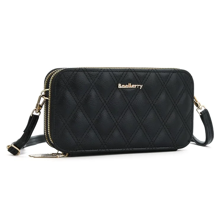 BAELLERRY N0112 Rhombus Grid Stitching Crossbody Bag PU Leather Women's Daypack Shoulder Bag - Black
