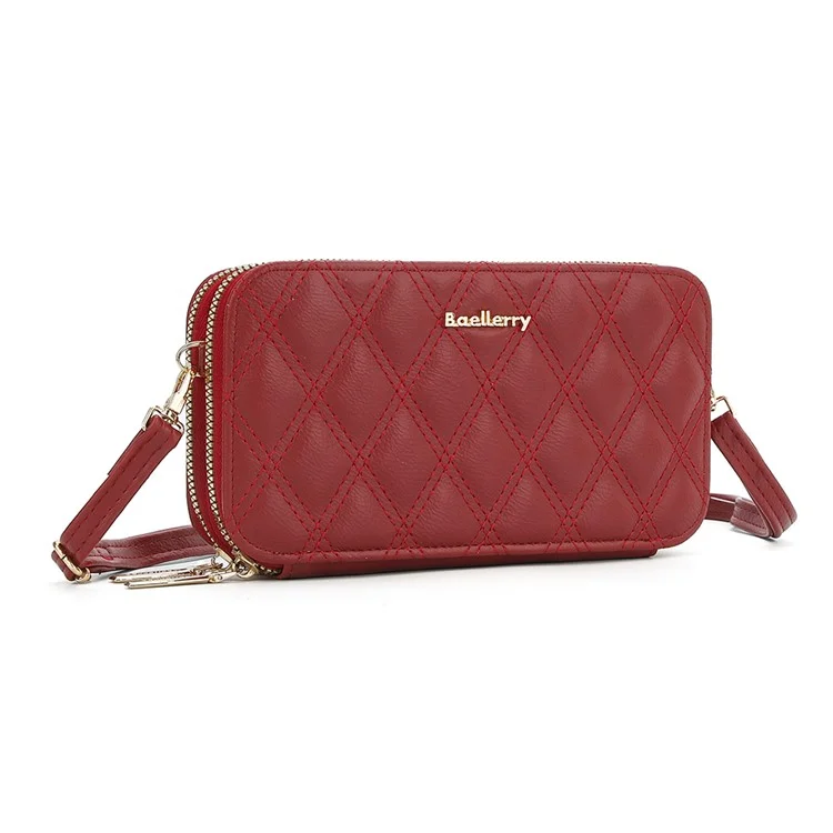 BAELLERRY N0112 Rhombus Grid Stitching Crossbody Bag PU Leder Damen Tagesrucksack Umhängetasche - Rot