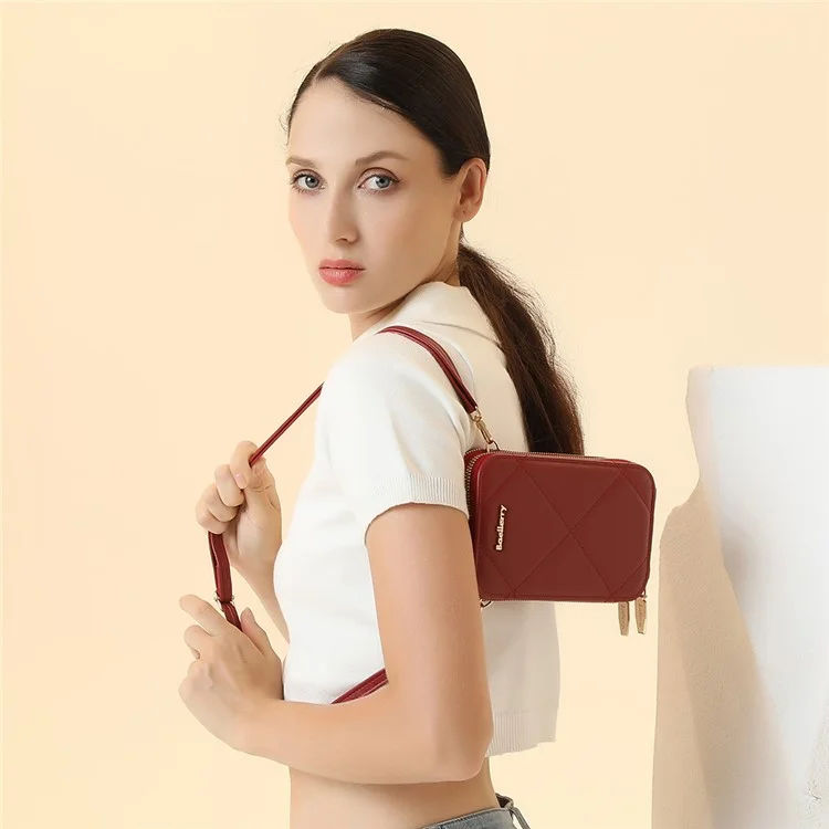 BAELLERRY N0112 Rhombus Grid Stitching Crossbody Bag PU Leder Damen Tagesrucksack Umhängetasche - Rot