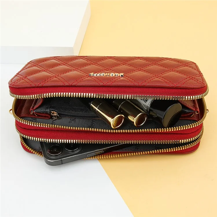 BAELLERRY N0112 Rhombus Grid Stitching Crossbody Bag PU Leder Damen Tagesrucksack Umhängetasche - Rot