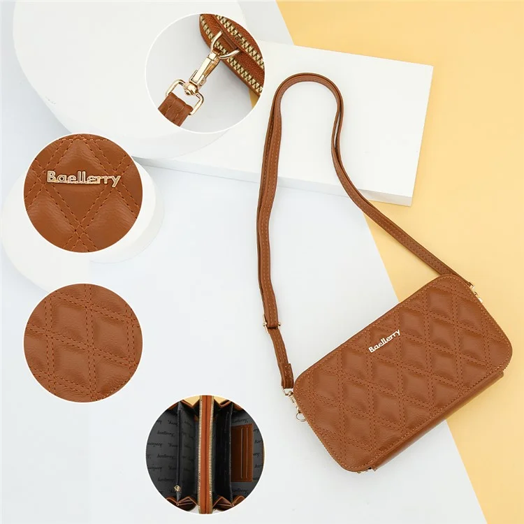 BAELLERRY N0112 Rhombus Grid Stitching Crossbody Bag PU Leder Damen Tagesrucksack Umhängetasche - Rot