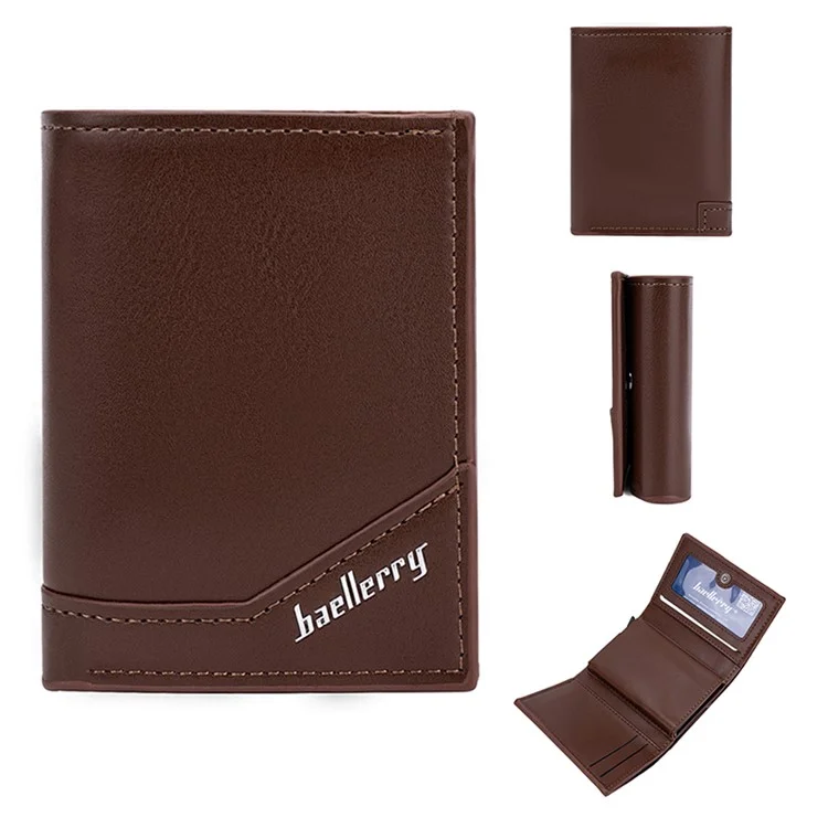 BAELLERRY K9214 Portafoglio Uomo in Pelle PU + Metallo con Blocco RFID e Design Pop-Up - Marrone