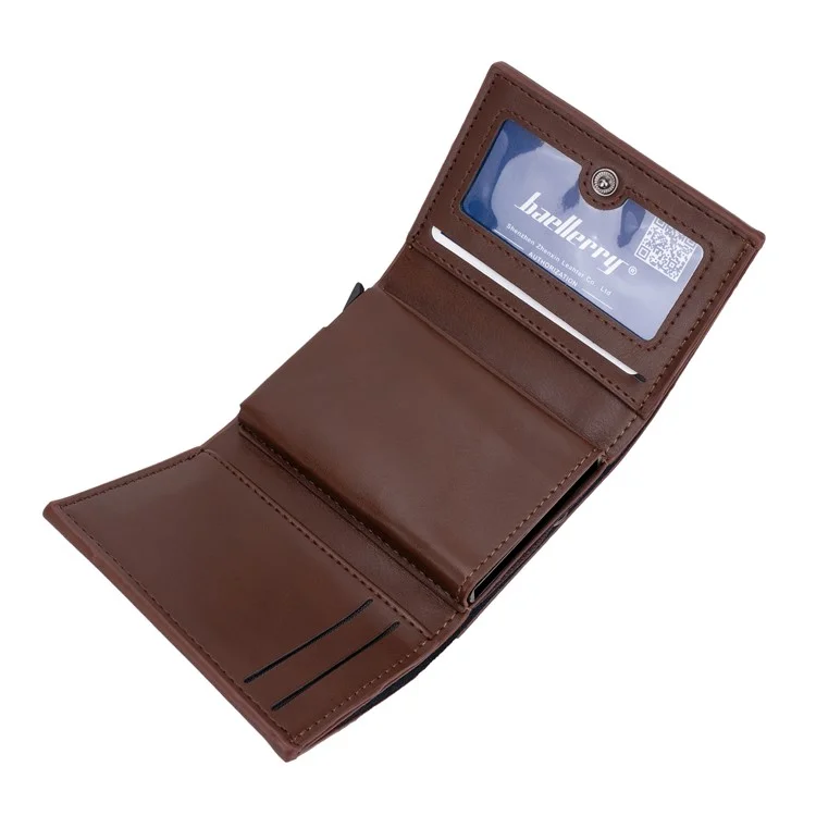 BAELLERRY K9214 Portafoglio Uomo in Pelle PU + Metallo con Blocco RFID e Design Pop-Up - Marrone