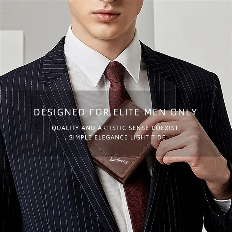 BAELLERRY K9214 Portafoglio Uomo in Pelle PU + Metallo con Blocco RFID e Design Pop-Up - Marrone
