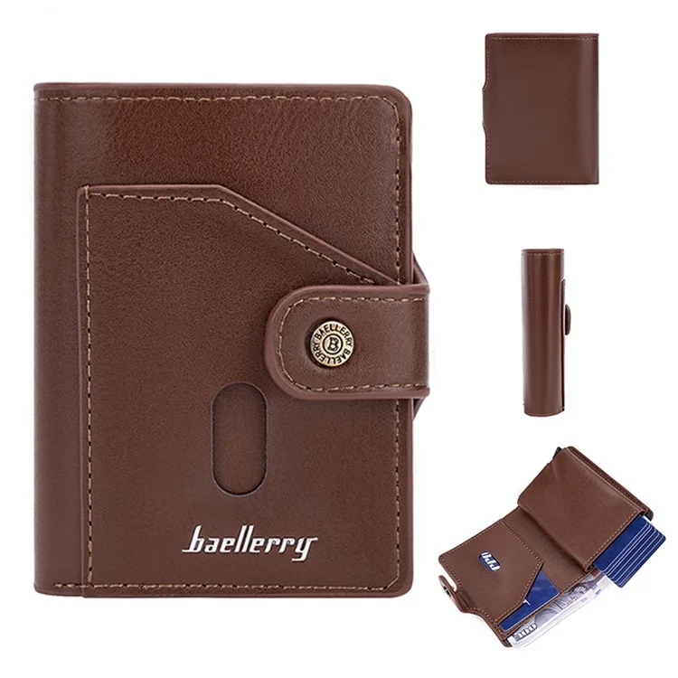 BAELLERRY K9217 PU Leather+Metal Card Holder Case Men's RFID Blocking Wallet Coin Purse Bag Billfold - Marrom