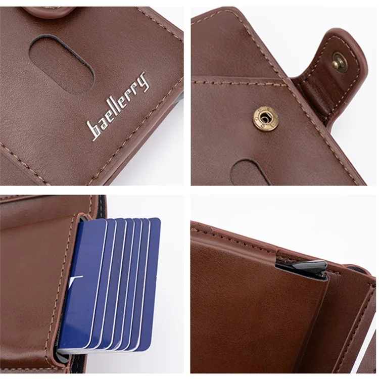 BAELLERRY K9217 PU Leather+Metal Card Holder Case Men's RFID Blocking Wallet Coin Purse Bag Billfold - Marrom
