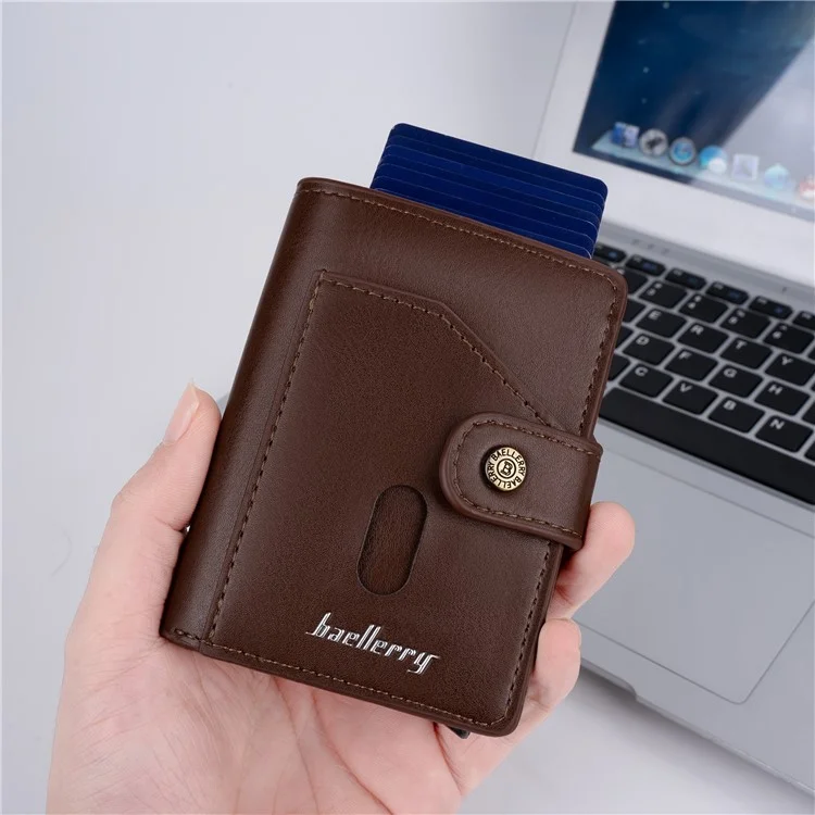 BAELLERRY K9217 PU Leather+Metal Card Holder Case Men's RFID Blocking Wallet Coin Purse Bag Billfold - Marrom