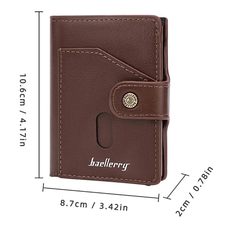 BAELLERRY K9217 PU Leather+Metal Card Holder Case Men's RFID Blocking Wallet Coin Purse Bag Billfold - Marrom