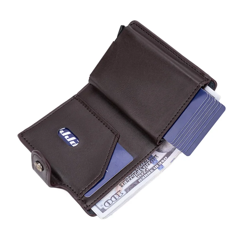 BAELLERRY K9217 Cartera de tarjetas de cuero PU + metal para hombre con bloqueo RFID - Café