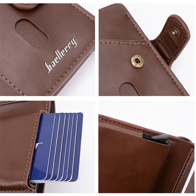 BAELLERRY K9217 Cartera de tarjetas de cuero PU + metal para hombre con bloqueo RFID - Café