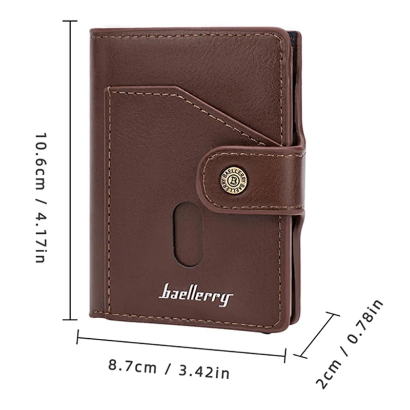 BAELLERRY K9217 Cartera de tarjetas de cuero PU + metal para hombre con bloqueo RFID - Café