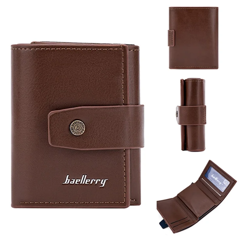 BAELLERRY K9218 RFID Blocking PU Leather Billfold Wallet Aluminum Pop-Up Card Holder - Brown