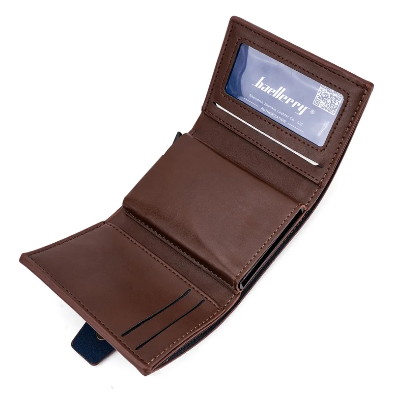 BAELLERRY K9218 RFID Blocking PU Leather Billfold Wallet Aluminum Pop-Up Card Holder - Brown