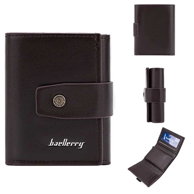 BAELLERRY K9218 RFID Blocking PU Leather Billfold Wallet Aluminum Pop-Up Card Holder - Coffee
