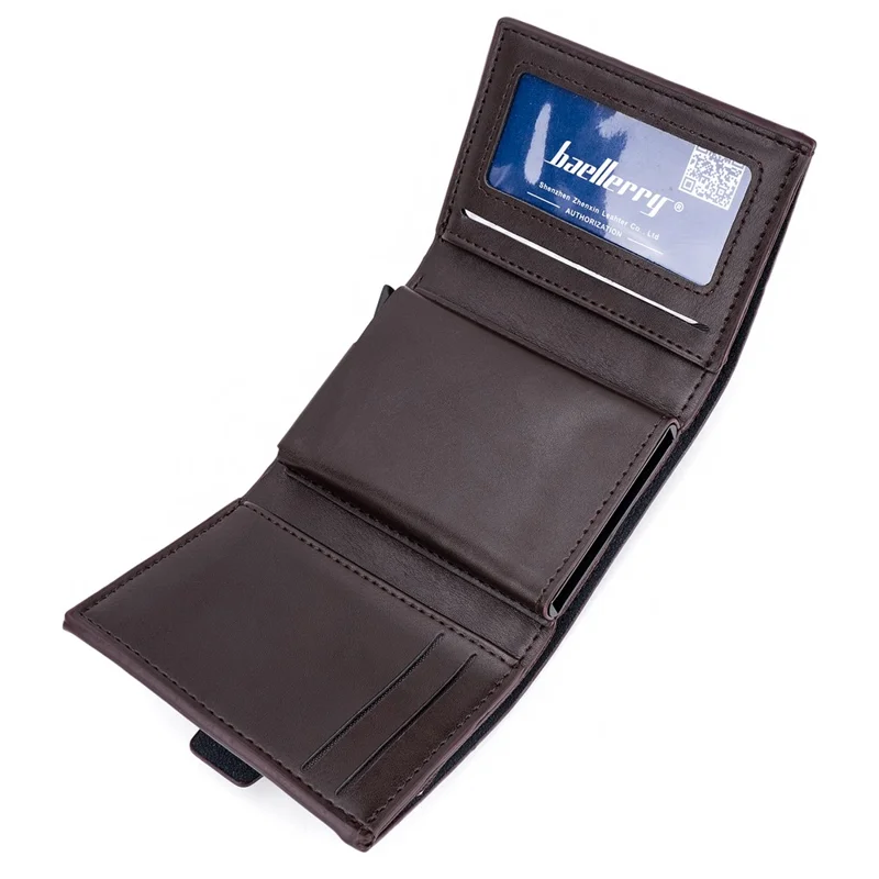 BAELLERRY K9218 RFID Blocking PU Leather Billfold Wallet Aluminum Pop-Up Card Holder - Coffee