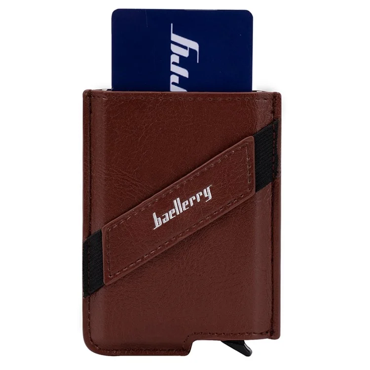 BAELLERRY K9219 Porta-cartões Pop-up para homens com bloqueio RFID de couro PU e metal - Castanho