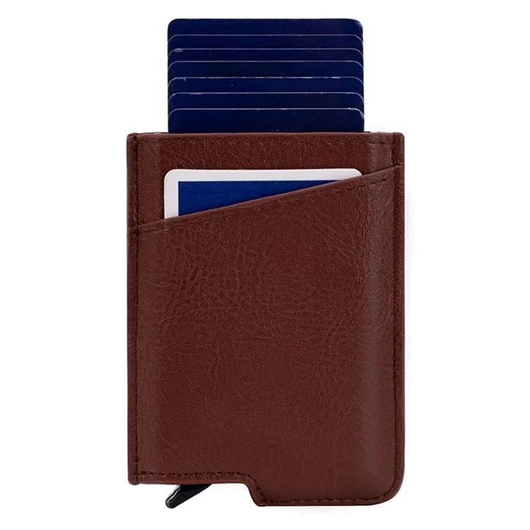 BAELLERRY K9219 Porta-cartões Pop-up para homens com bloqueio RFID de couro PU e metal - Castanho