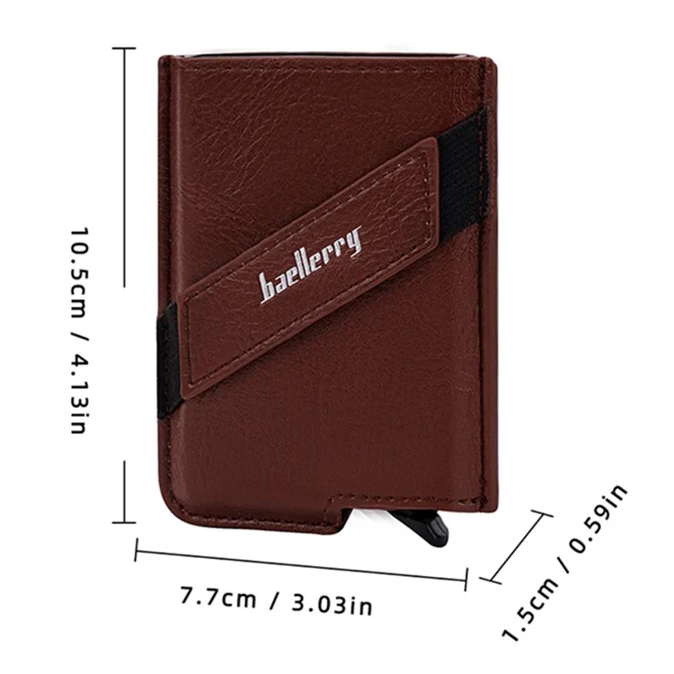 BAELLERRY K9219 Porta-cartões Pop-up para homens com bloqueio RFID de couro PU e metal - Castanho
