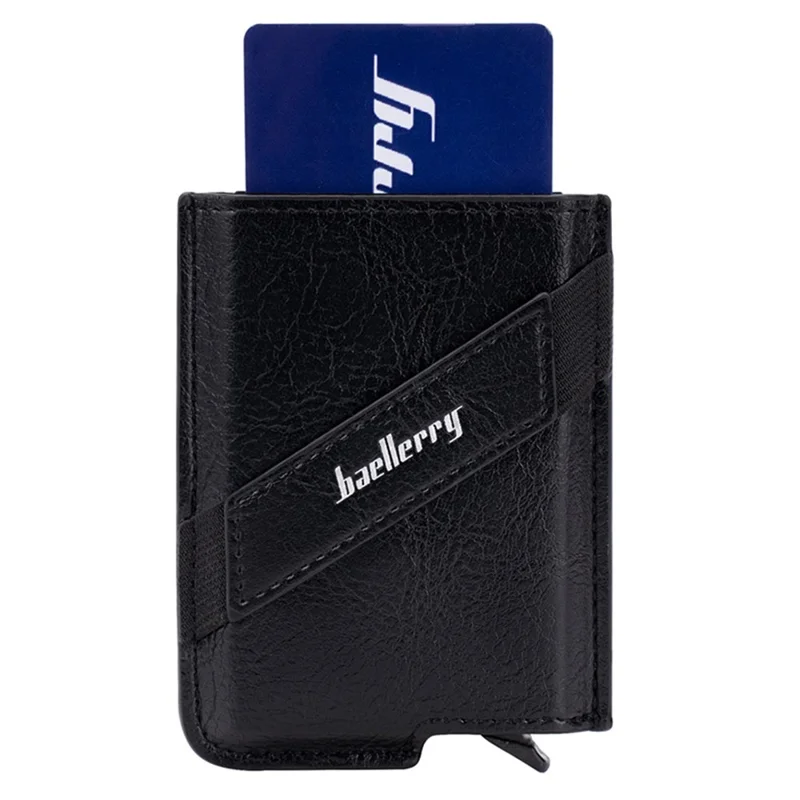 BAELLERRY K9219 Pop-up Men's RFID Blocking Card Holder PU Leather+Metal Card Carrying Case - Black