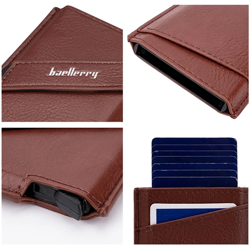 BAELLERRY K9219 Pop-up Men's RFID Blocking Card Holder PU Leather+Metal Card Carrying Case - Black