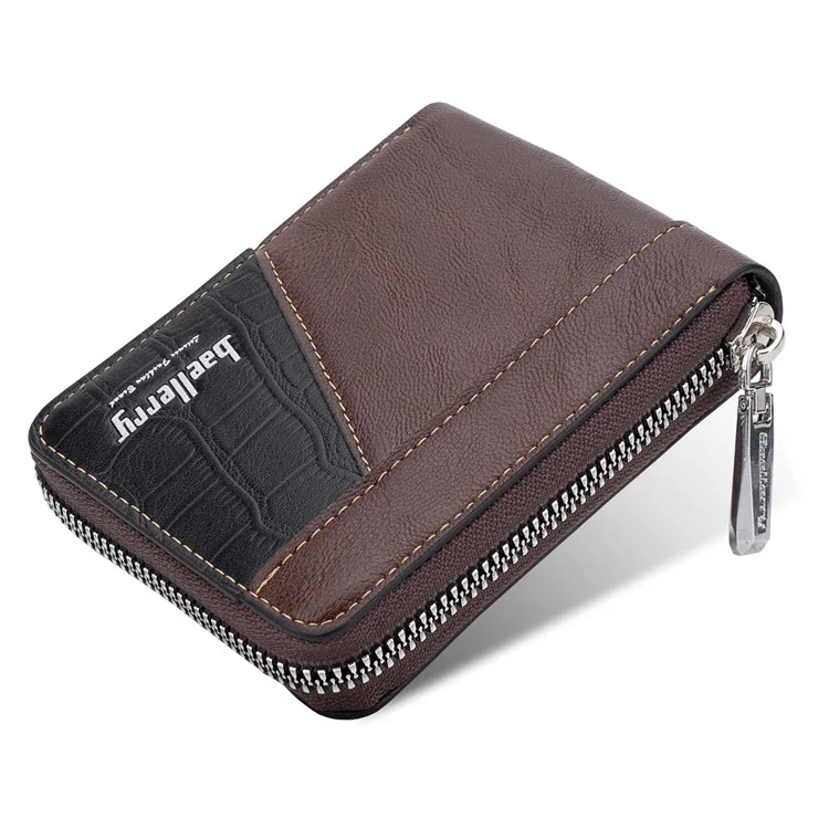BAELLERRY D5103 Splicing Design Card Holder Coin Purse Men's RFID Blocking Wallet PU Leather Billfold - Coffee