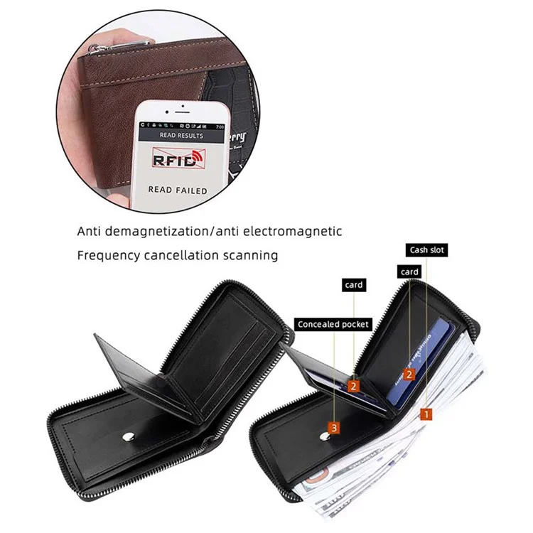 BAELLERRY D5103 Splicing Design Card Holder Coin Purse Men's RFID Blocking Wallet PU Leather Billfold - Coffee